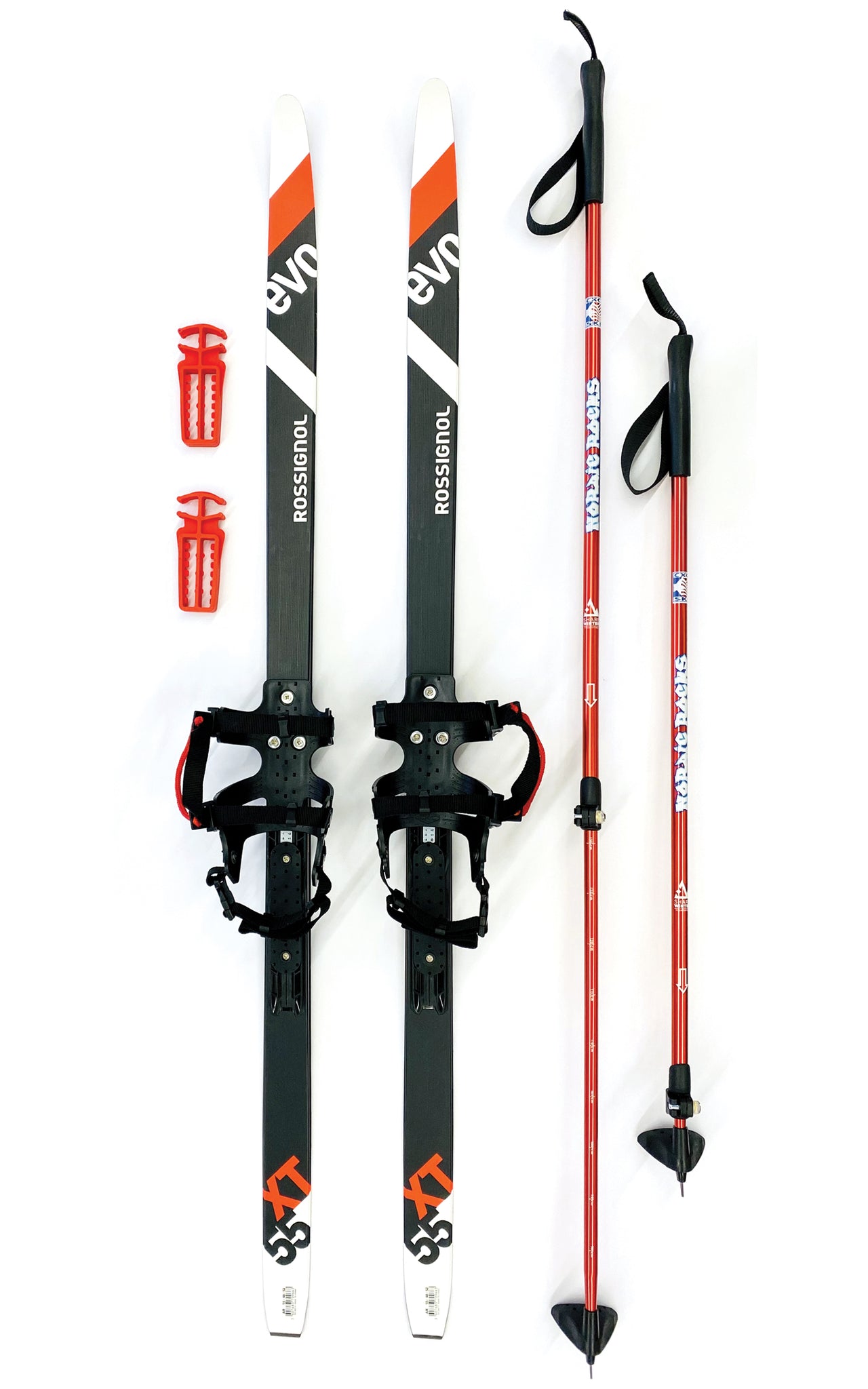 Nordic Rocks Cross-Country Ski Touring Ski Set - NO Ski Boots Required - Step-In Bindings - Poles